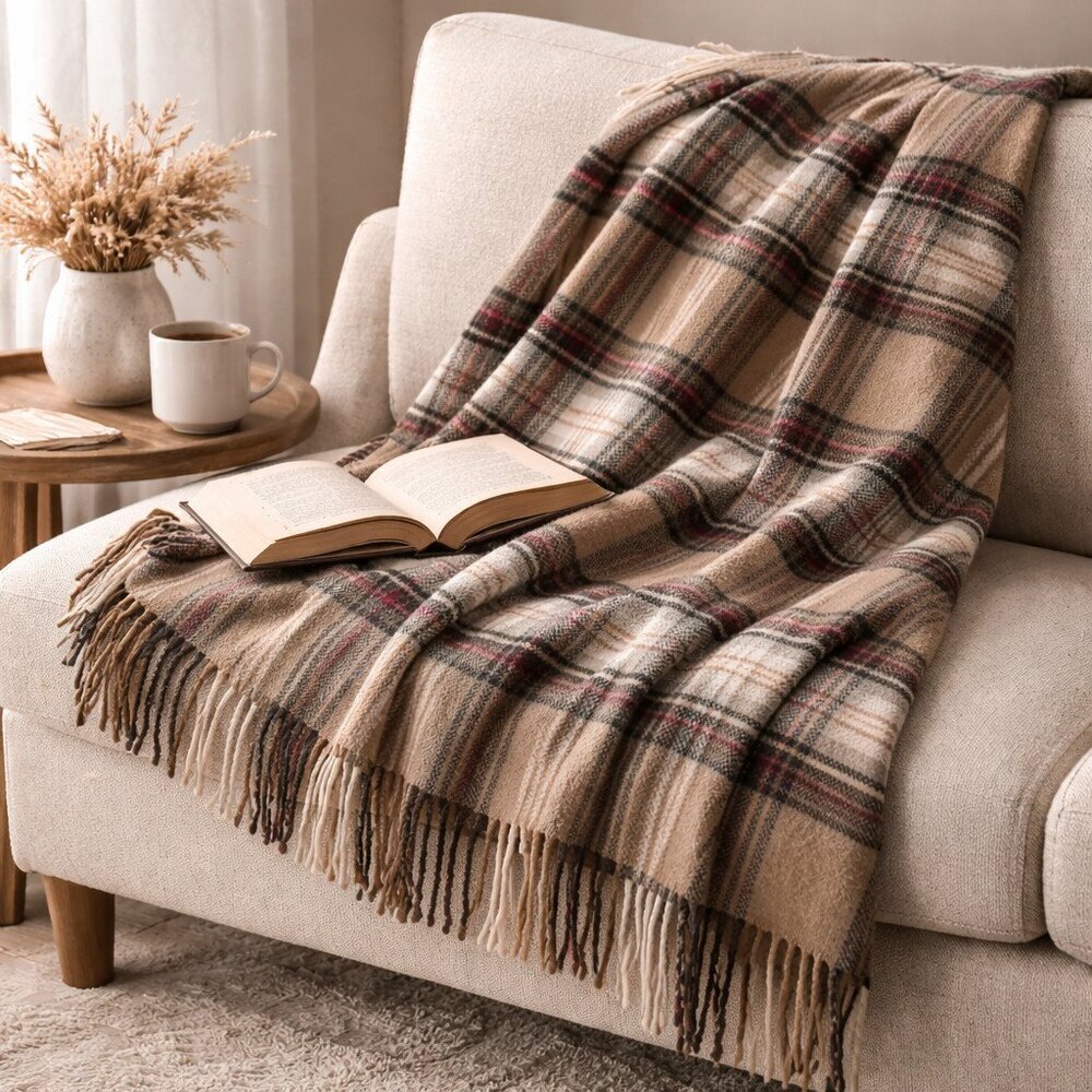 The Tartan Rug 100% Pure New Wool Plaid Blanket Throw 58x50 Made in Britain - Picture 4 of 6